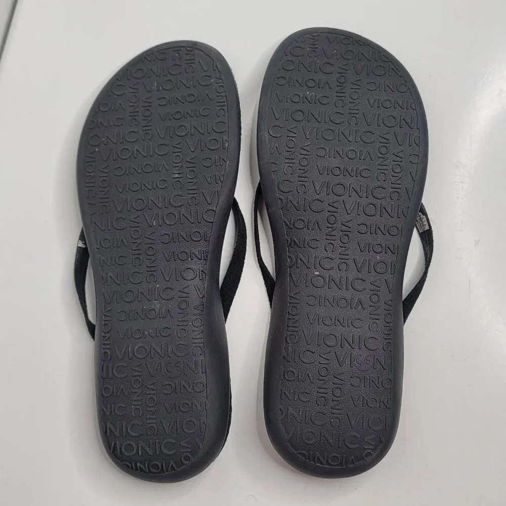 Vionic Orthaheel Womens 344 Corfu‎ Size 9 Black Velvet Thong Flip Flops Sandals